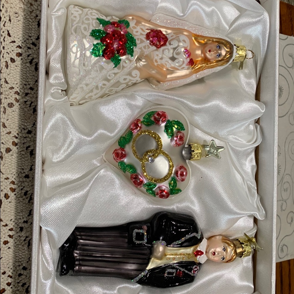 3 piece blown glass wedding ornaments